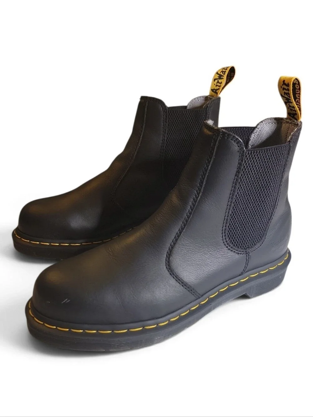 Dr. Martens SDM1594 Black Leather Chelsea Boots with Yellow Stitching Safety Toe